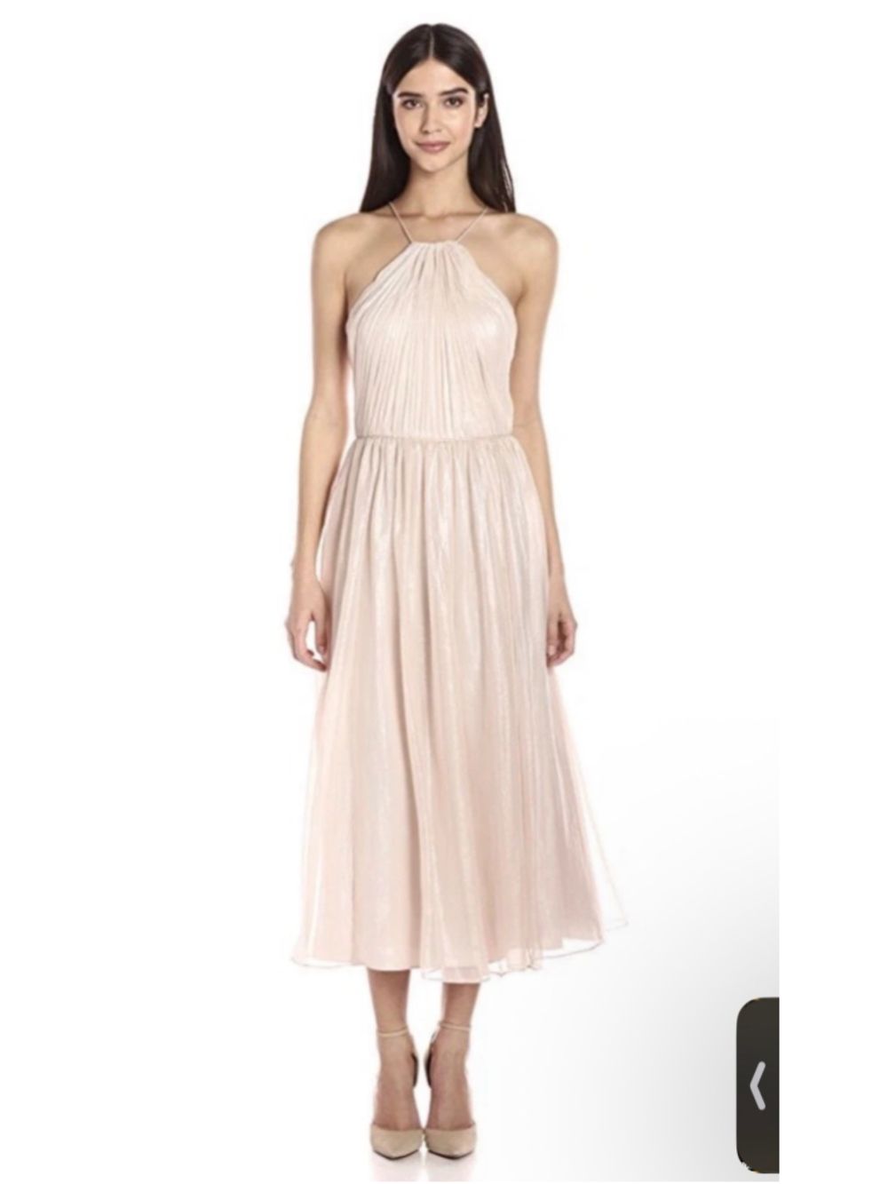 Vera Wang Blush Halter Chiffon Midi Bridesmaid Dress Sz 6 Elegant Romantic